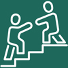 two figures assisting each other on stairs representing teamwork and support in personal growth and development 1 coaching 1 progress 1 success